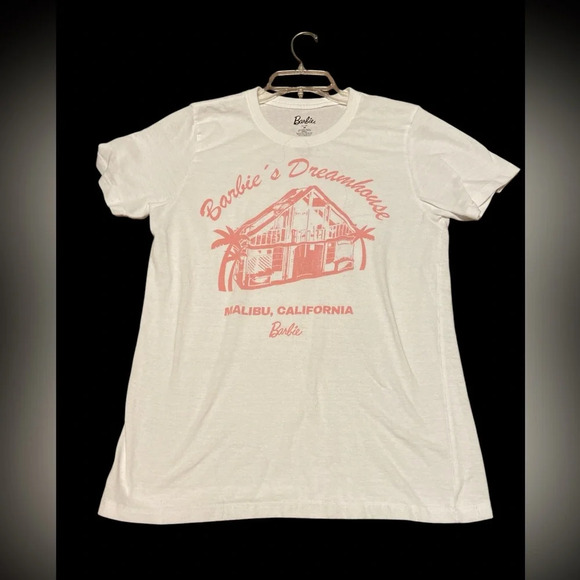 Barbie Tops - Barbie white T-shirt size medium pink lettering
L/51